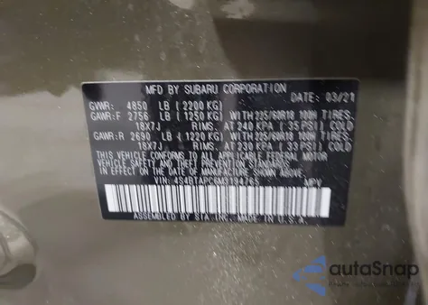 2021 Subaru Outback Touring из США, поврежденный, VIN 4S4BTAPC6M3194765